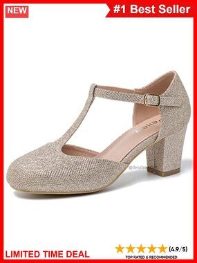 Women's T-Strap Mary Jane Pumps Block Heel Closed Toe Dress Shoes